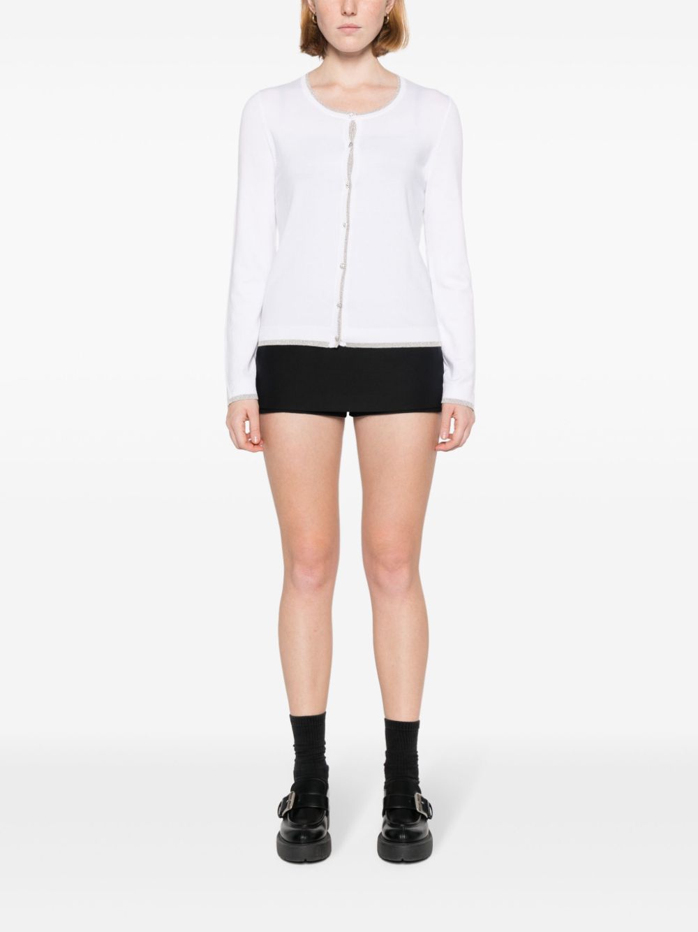 Shop Liu •jo Metallic-threading Cardigan In White