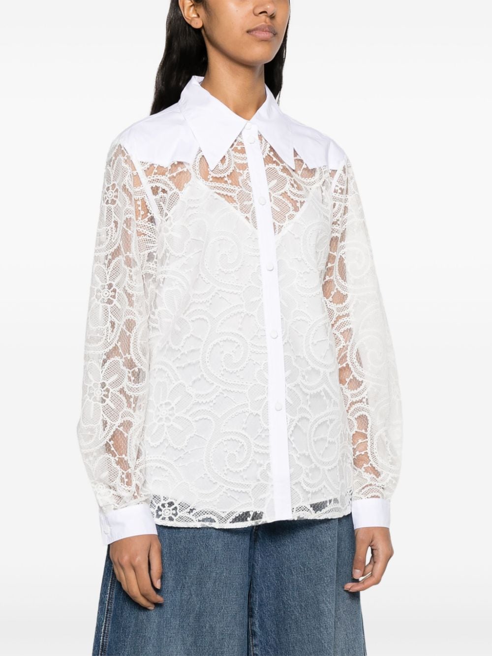 Shop Twinset Embroidered Layered Organza Shirt In White