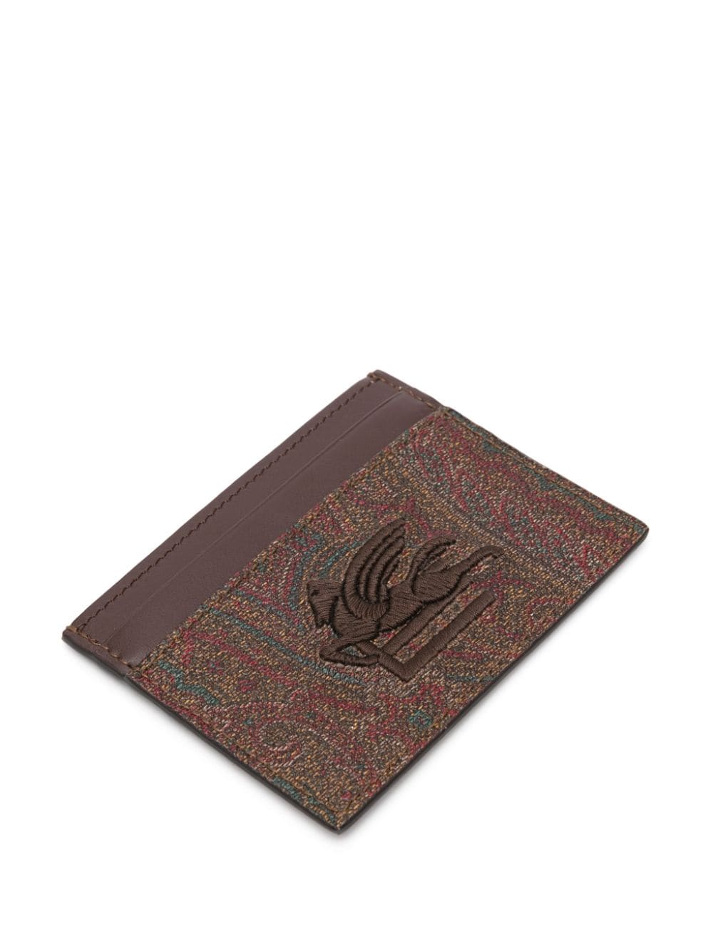 Shop Etro Pegaso-embroidered Cardholder In Brown