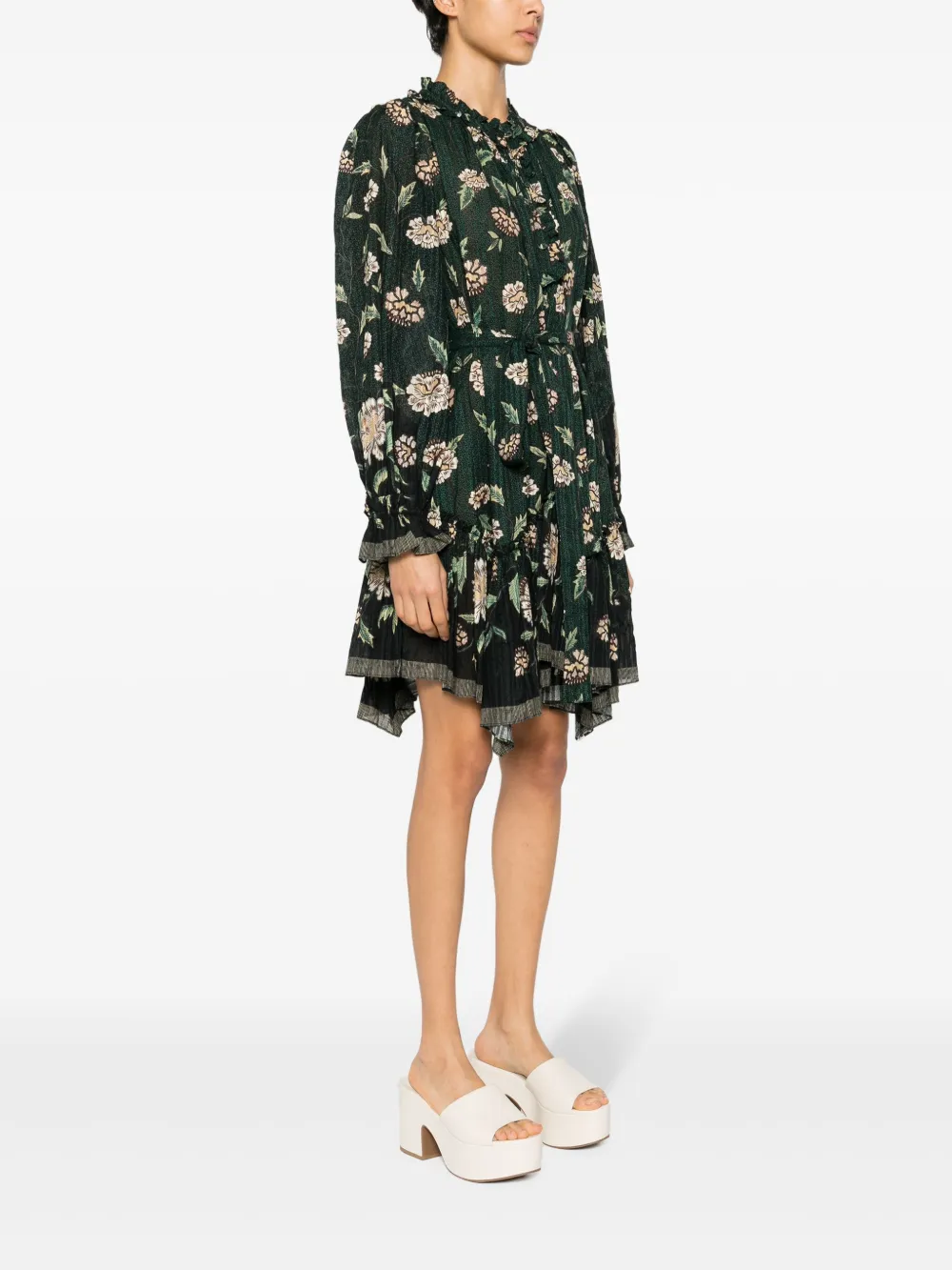 Shop Ulla Johnson Floral-print Mini Dress In 绿色