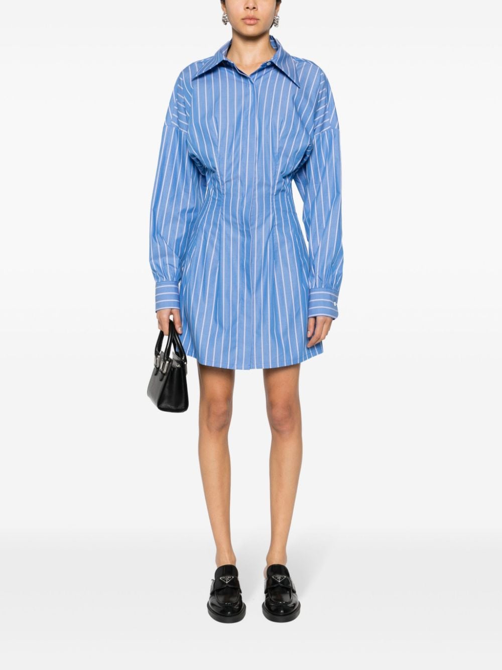 Shop Woera Striped Mini Shirt Dress In Blau