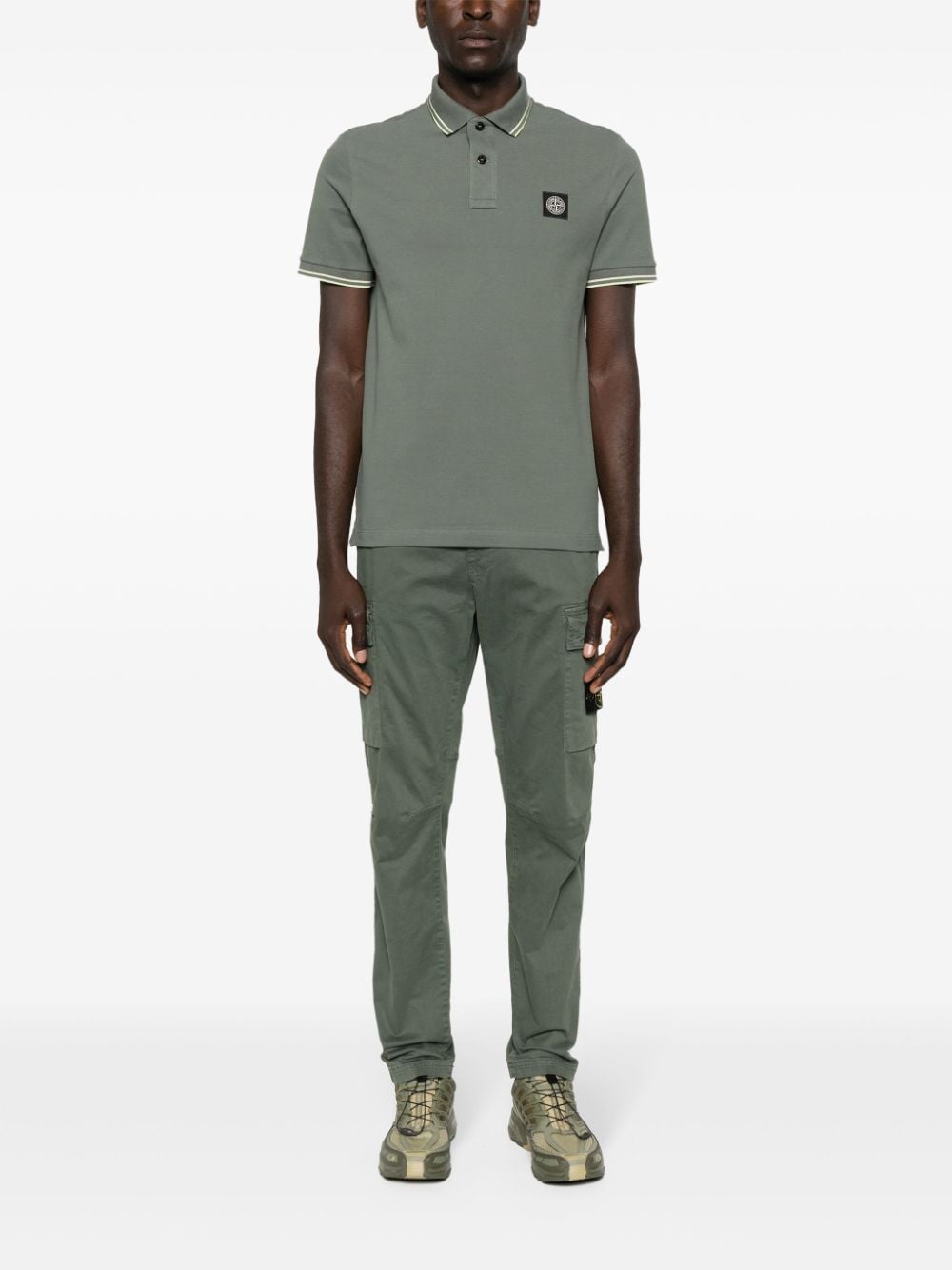 Shop Stone Island Compass-appliqué Cargo Trousers In Green