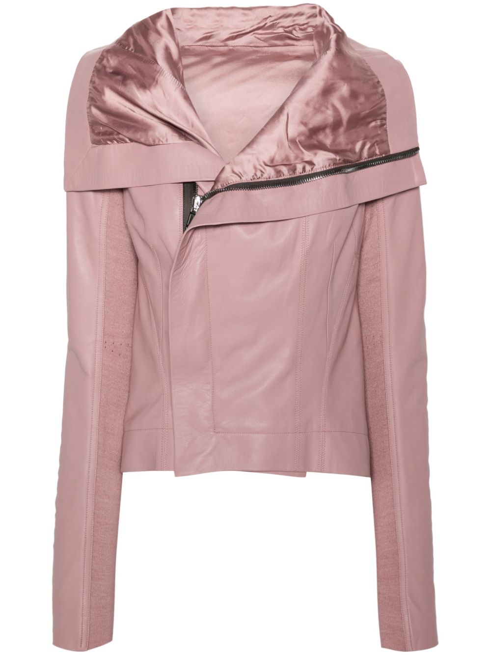 Rick Owens Naska Asymmetric Nubuck And Wool Biker Jacket In Pink