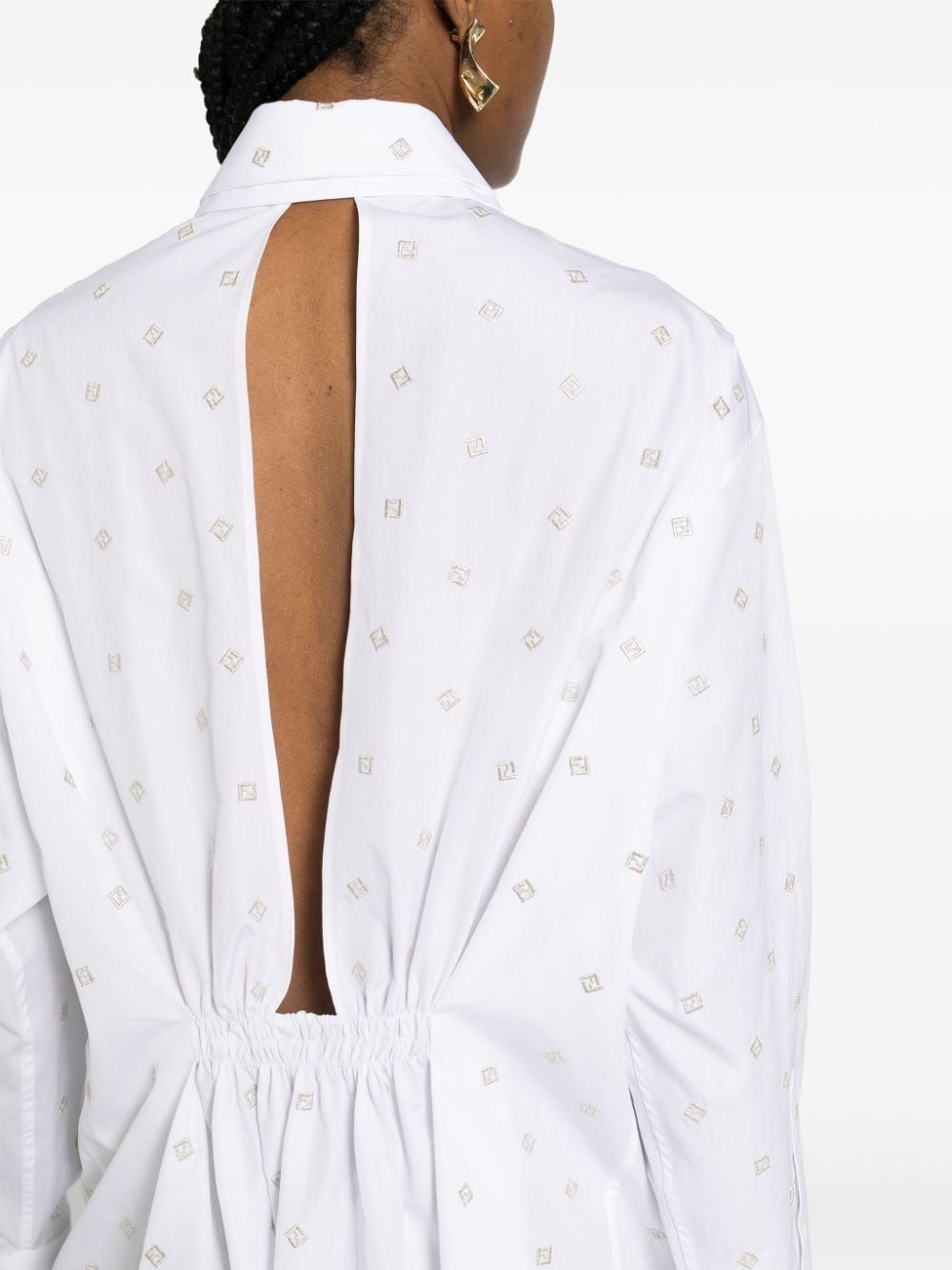 Shop Fendi Ff-embroidered Mini Shirt Dress In White