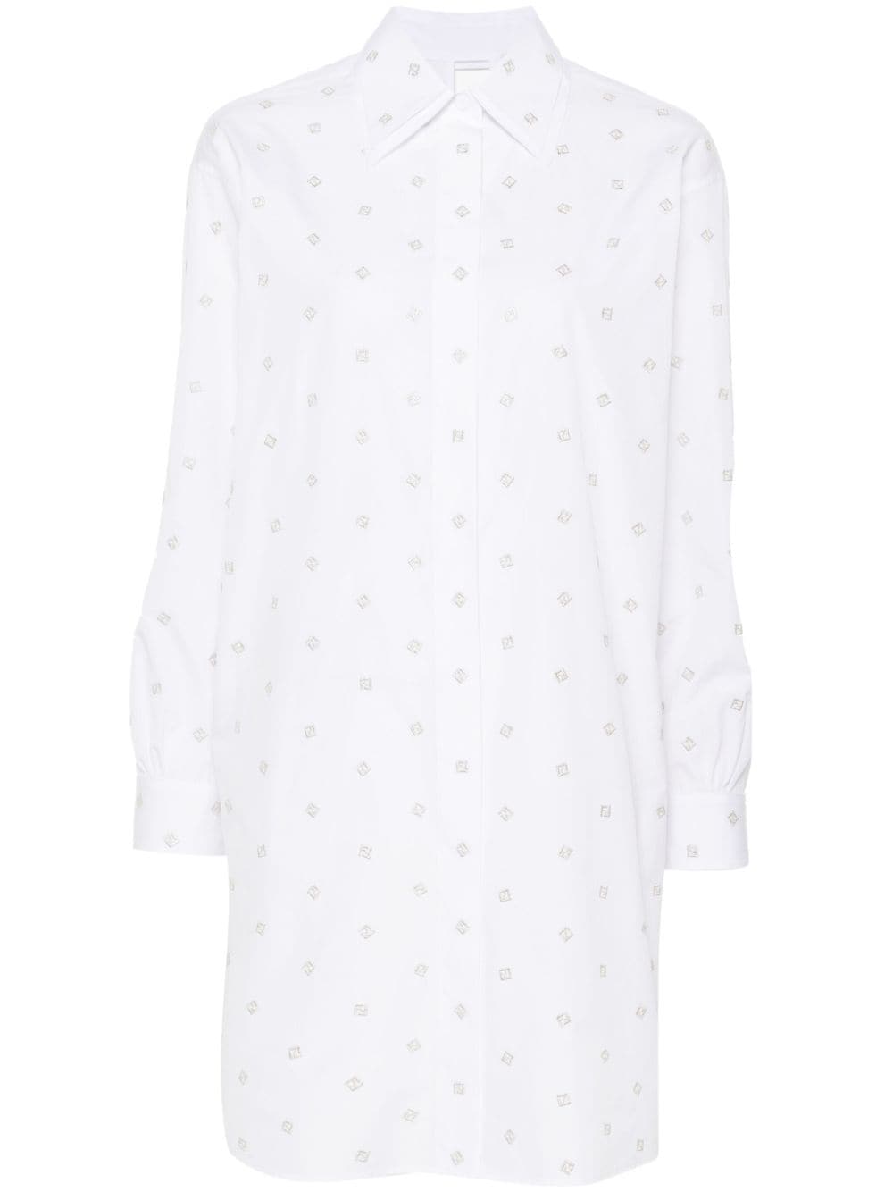 Fendi Ff-embroidered Mini Shirt Dress In White