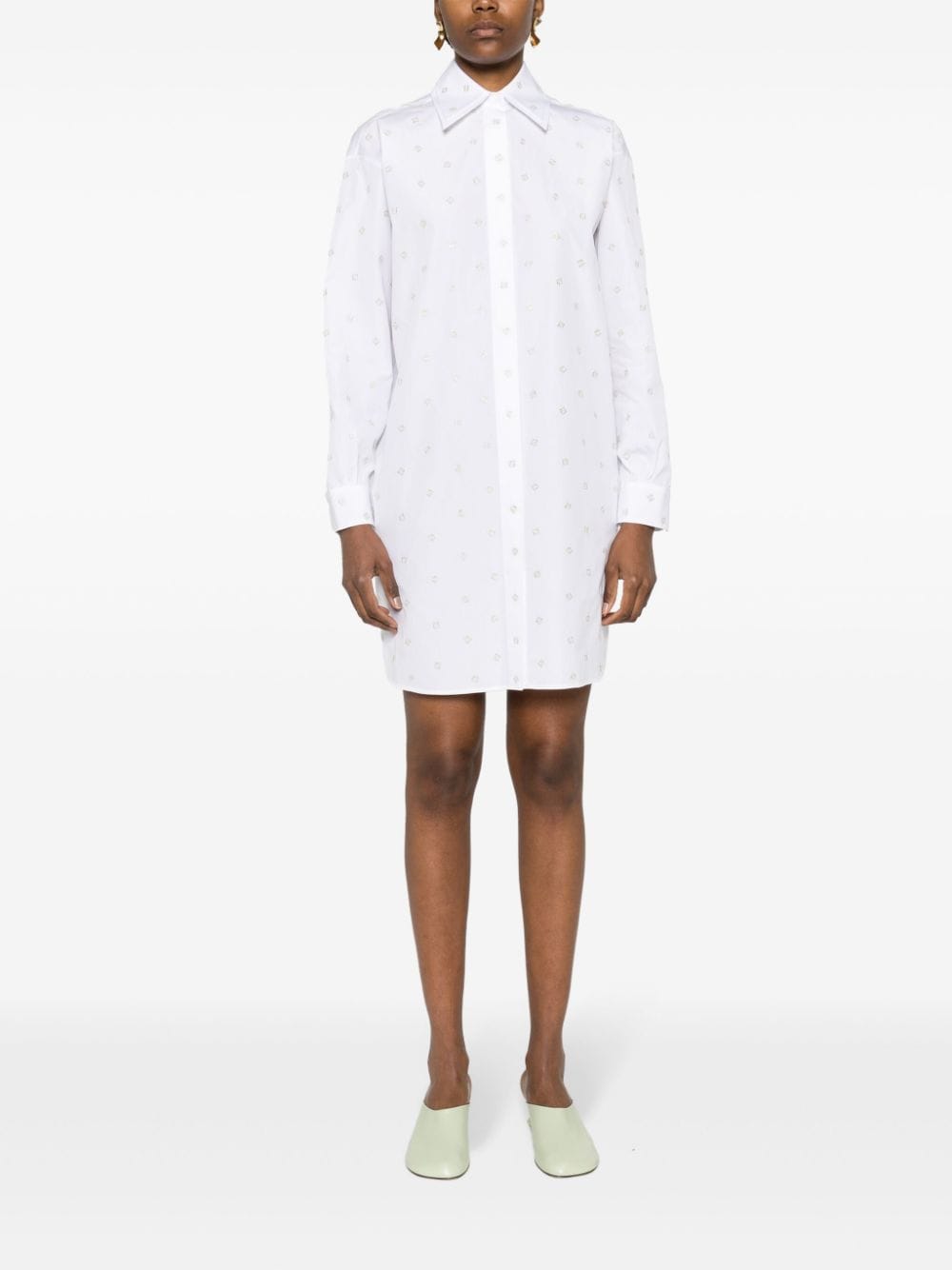Shop Fendi Ff-embroidered Mini Shirt Dress In White