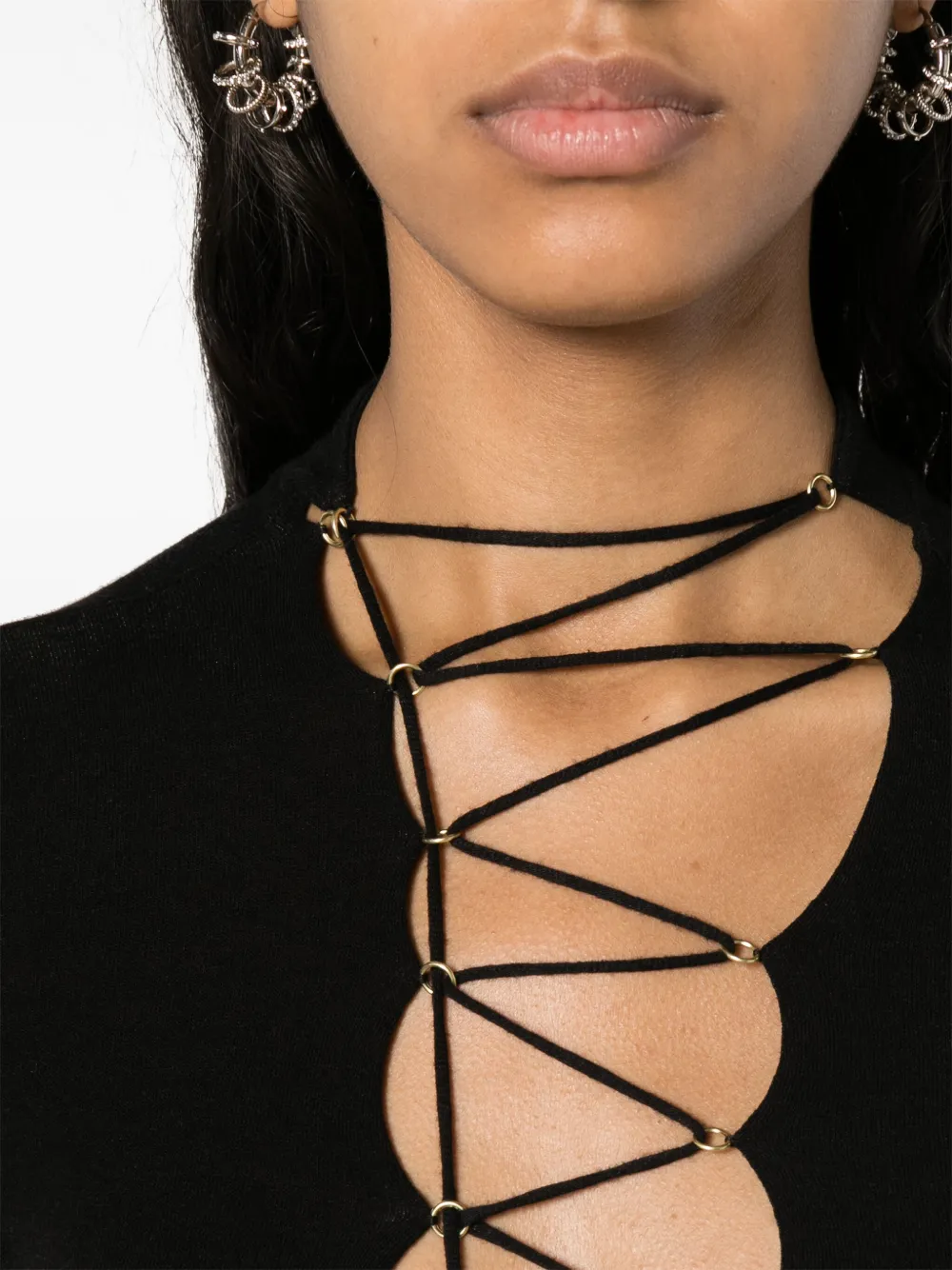 Shop Manurí Lace-up Mélange Top In Black