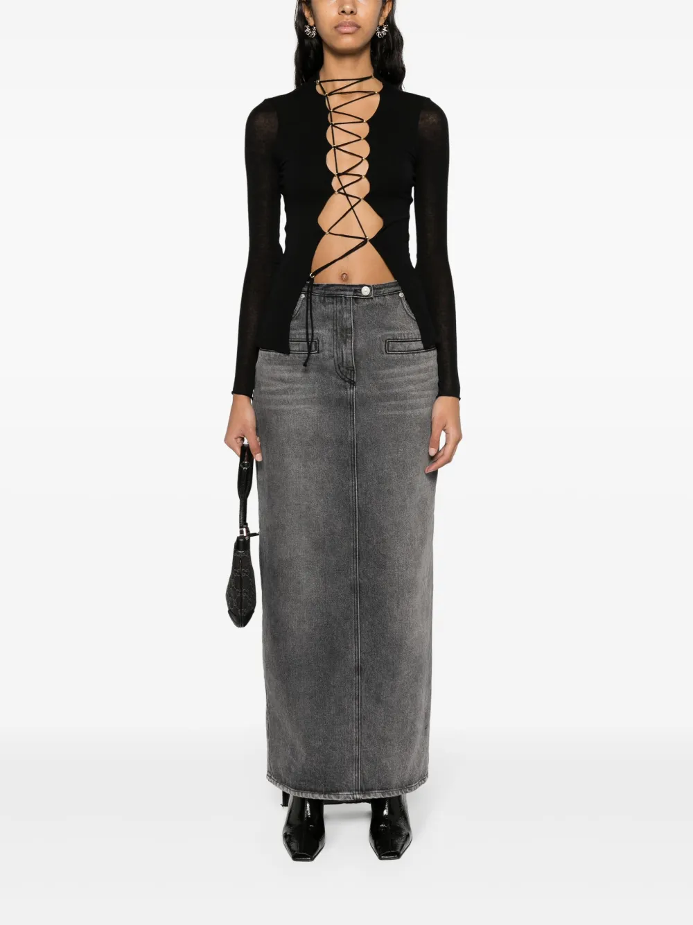 MANURI Top met veters - Zwart