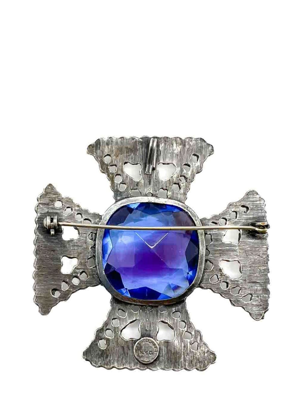 Jennifer Gibson Vintage Accessocraft NYC Cruciform Crystal Brooch 1980s - Blauw