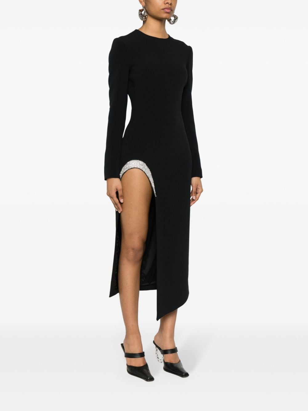 Shop David Koma Rhinestone-embellished Midi Dress In Black