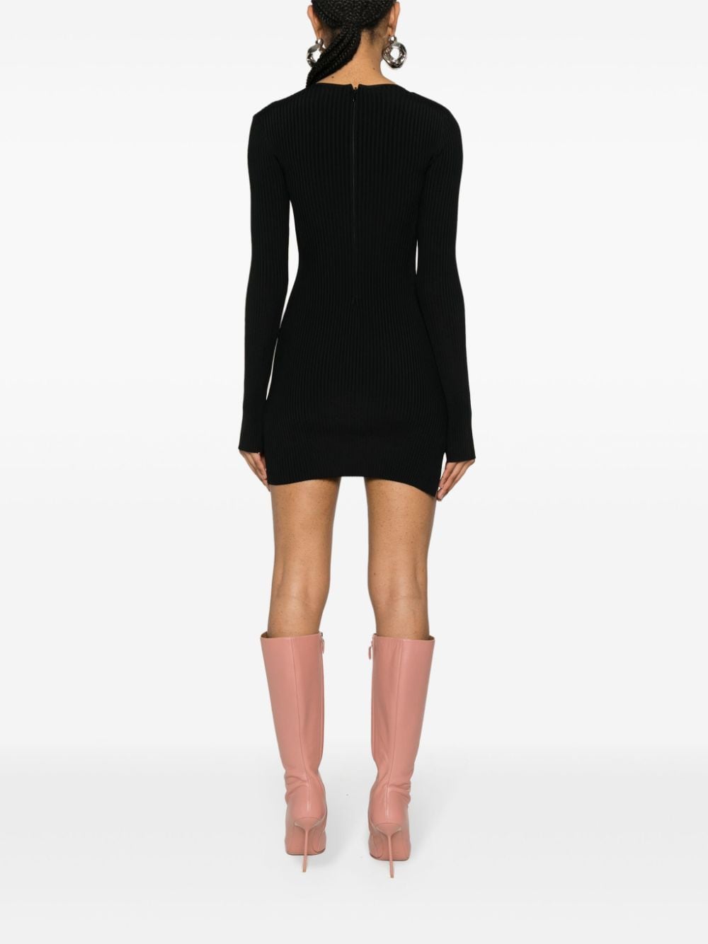 Shop David Koma Mesh-ribbed Mini Dress In Black