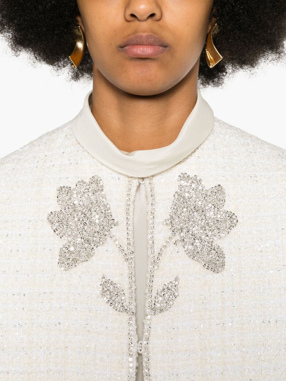 Shop Valentino Floral-appliqué Tweed Jacket In White