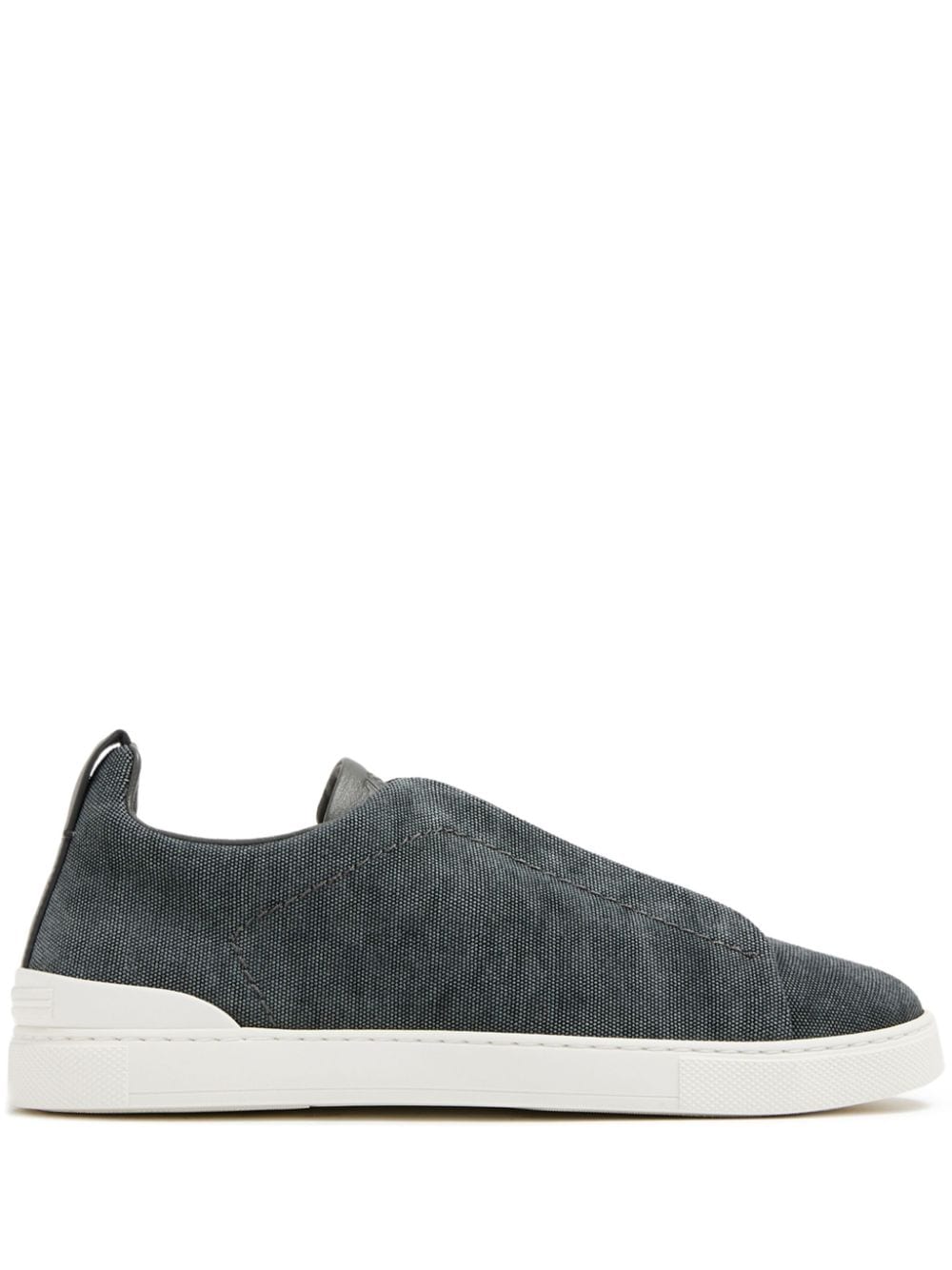 Zegna Triple Stitch Canvas Sneakers In Navy