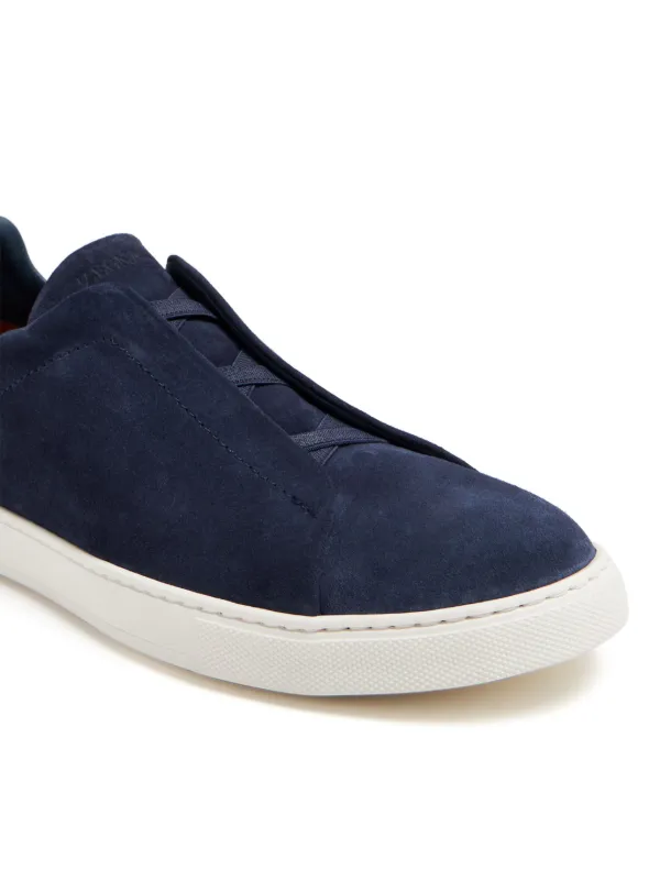 【関税込み】ZEGNA ブルー スエード Triple Stitch スニーカー Zegna Triple Stitch Suede Sneakers | Blue | FARFETCH GE