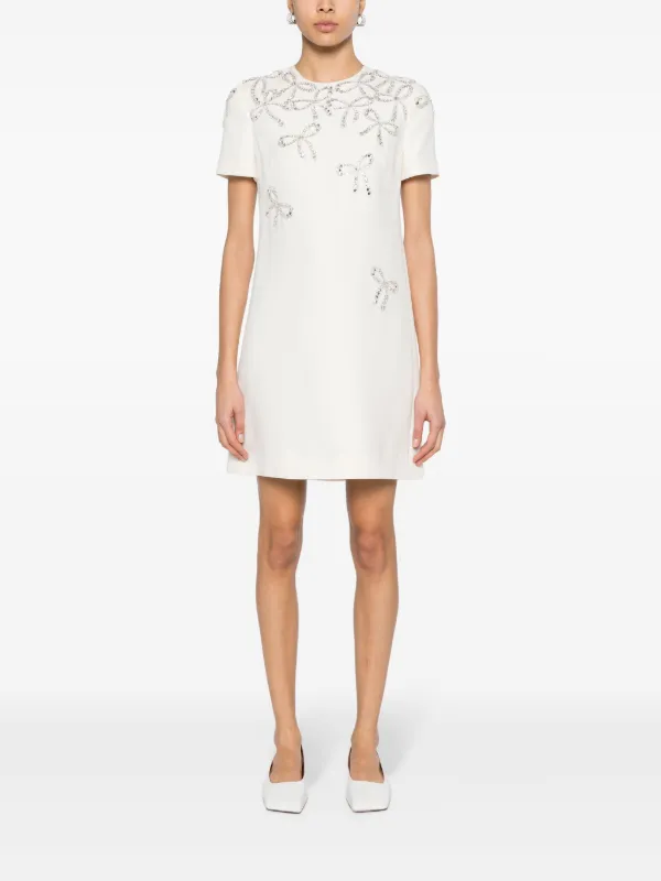 ワンピース VALENTINO WHITE MINI DRESS Off-White Bow Minidress by Valentino on Sale