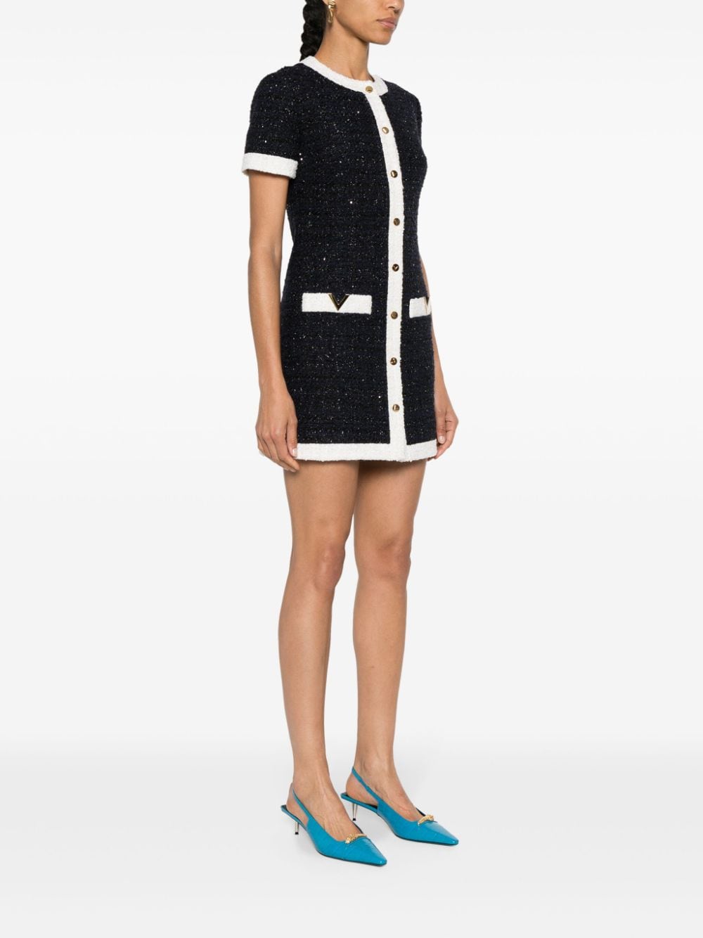 Shop Valentino Vlogo Signature Tweed Mini Dress In Blue