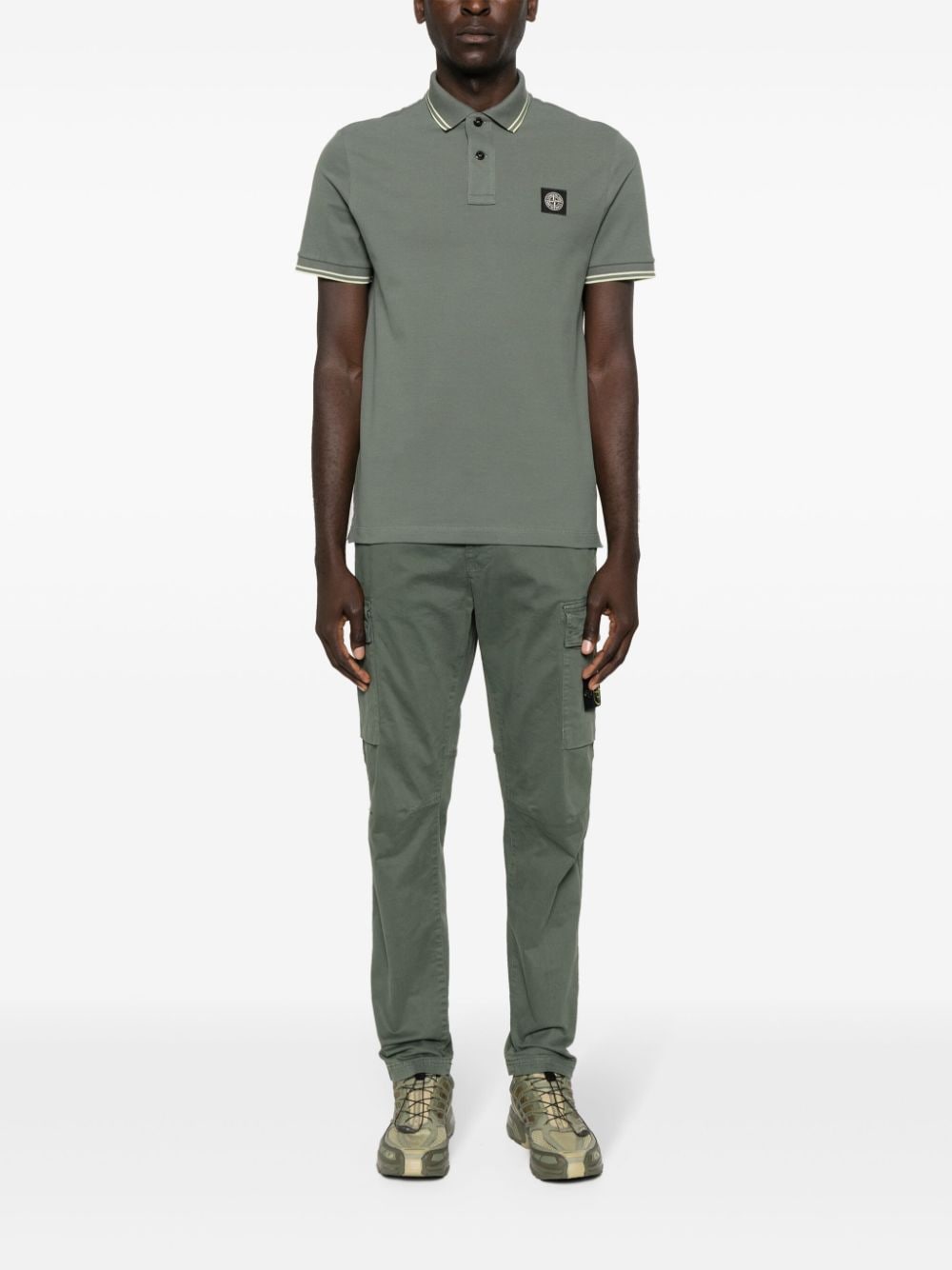 Shop Stone Island Compass-appliqué Polo Shirt In Green