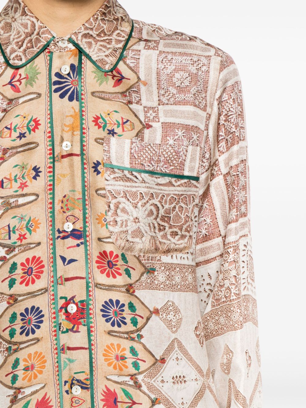 Pierre-Louis Mascia Aloe zijden blouse met patroon Bruin