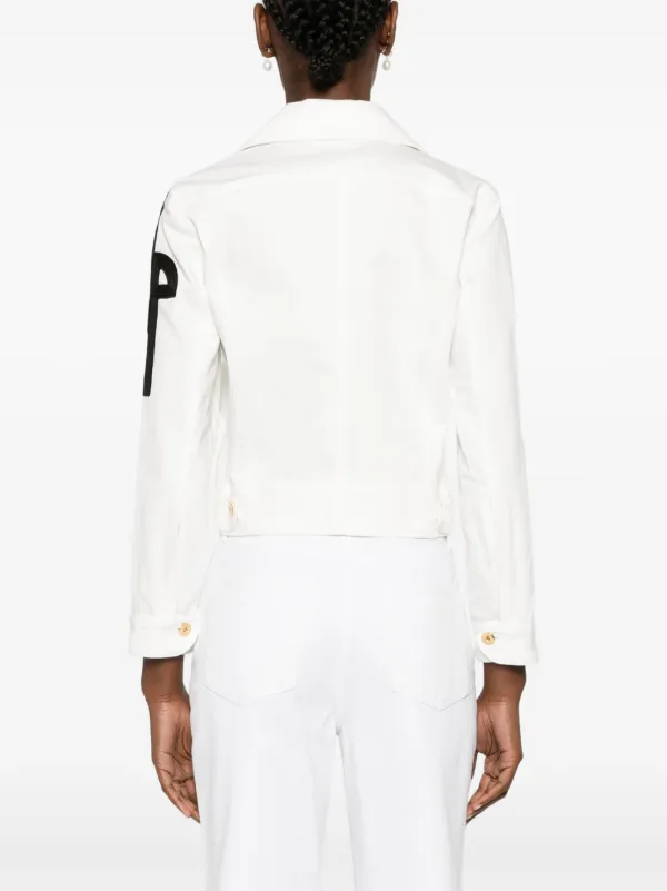 Patou logo-patch Cropped Denim Jacket | White | FARFETCH
