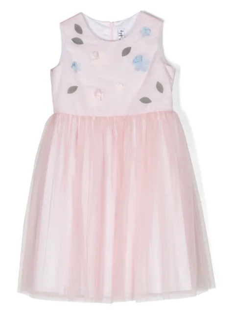 Il Gufo floral-appliqué tulle flared dress
