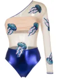 Brigitte sequin-embellished metallic one-piece - Blue