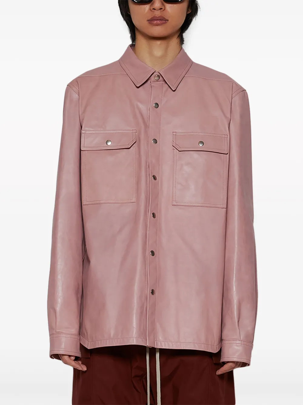 Rick Owens Press-stud Leather Shirt In Pink