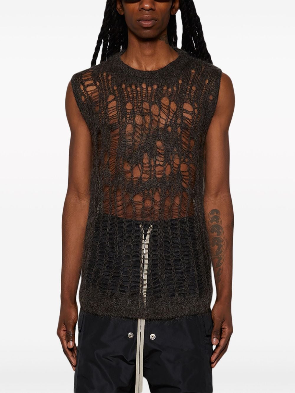 Shop Rick Owens Maglia Spider Knitted Sweater Vest In Brown