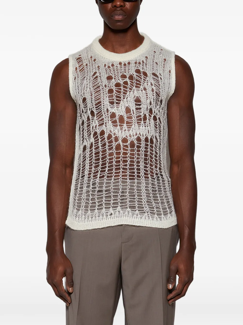 Rick Owens Opengebreide mouwloze sweater Wit