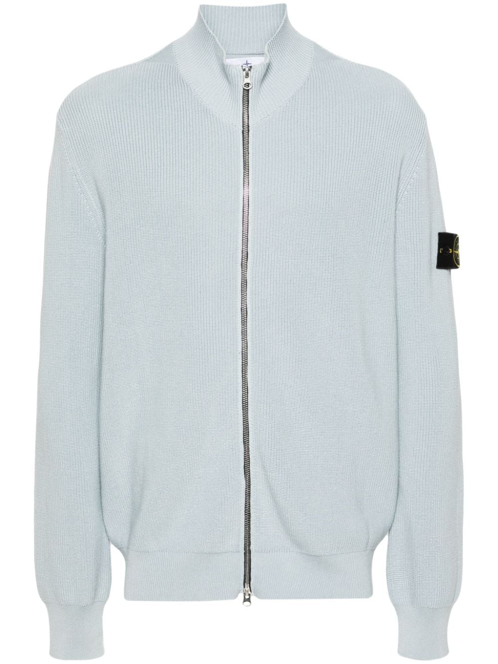 Stone Island Compass-badge Zip-up Cardigan In Blue