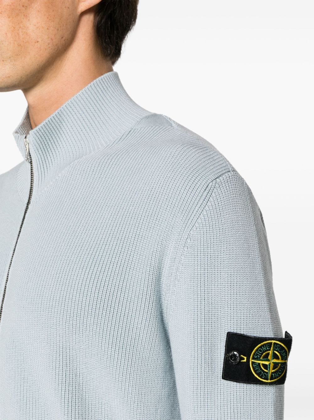 Shop Stone Island Compass-badge Zip-up Cardigan In Blue