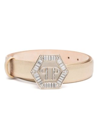 Philipp Plein Logo Buckle Metallic Belt Gold Farfetch