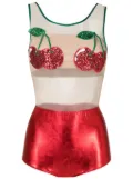 Brigitte sequin-embellished metallic one-piece - Red