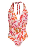 Brigitte leaf-print belted swimsuit - White