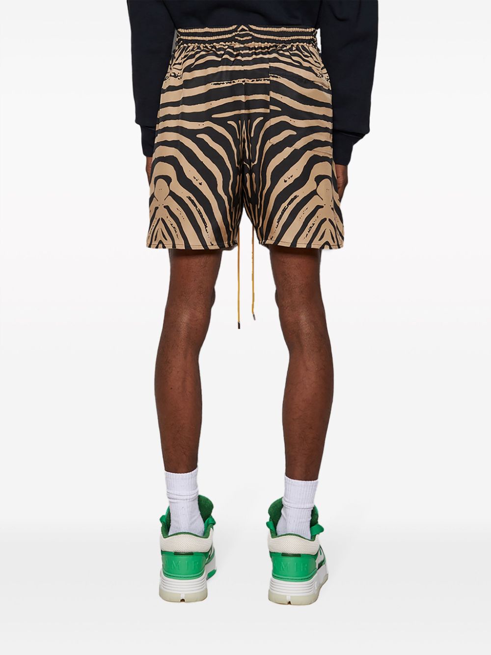 Shop Rhude Zebra-print Silk Shorts In Black