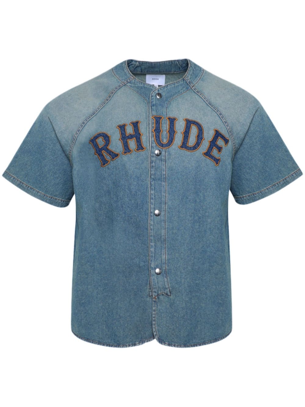 Shop Rhude Baseball Denim Shirt In Blue