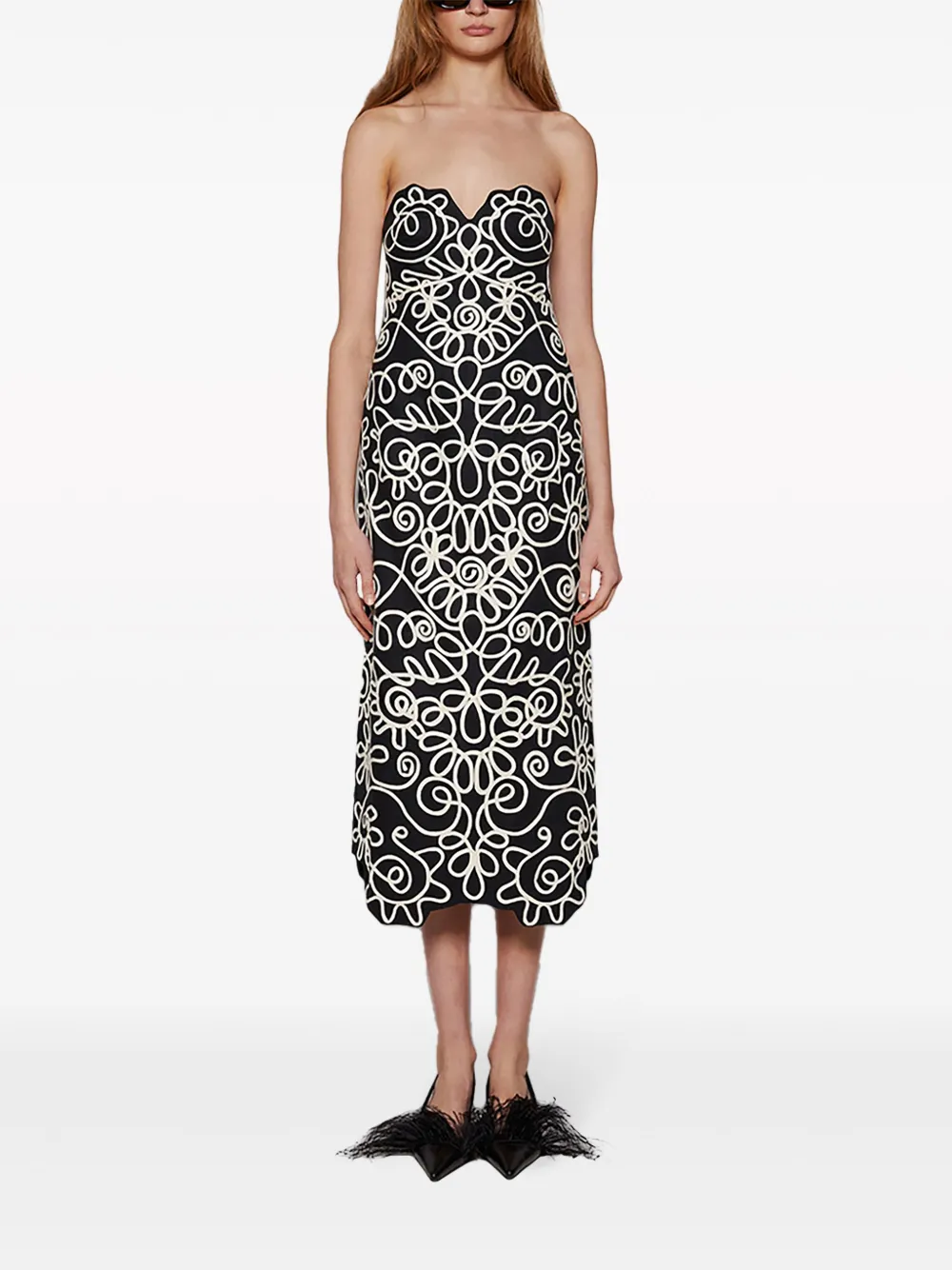 Shop Mara Hoffman Stella Appliqué Strapless Dress In Black