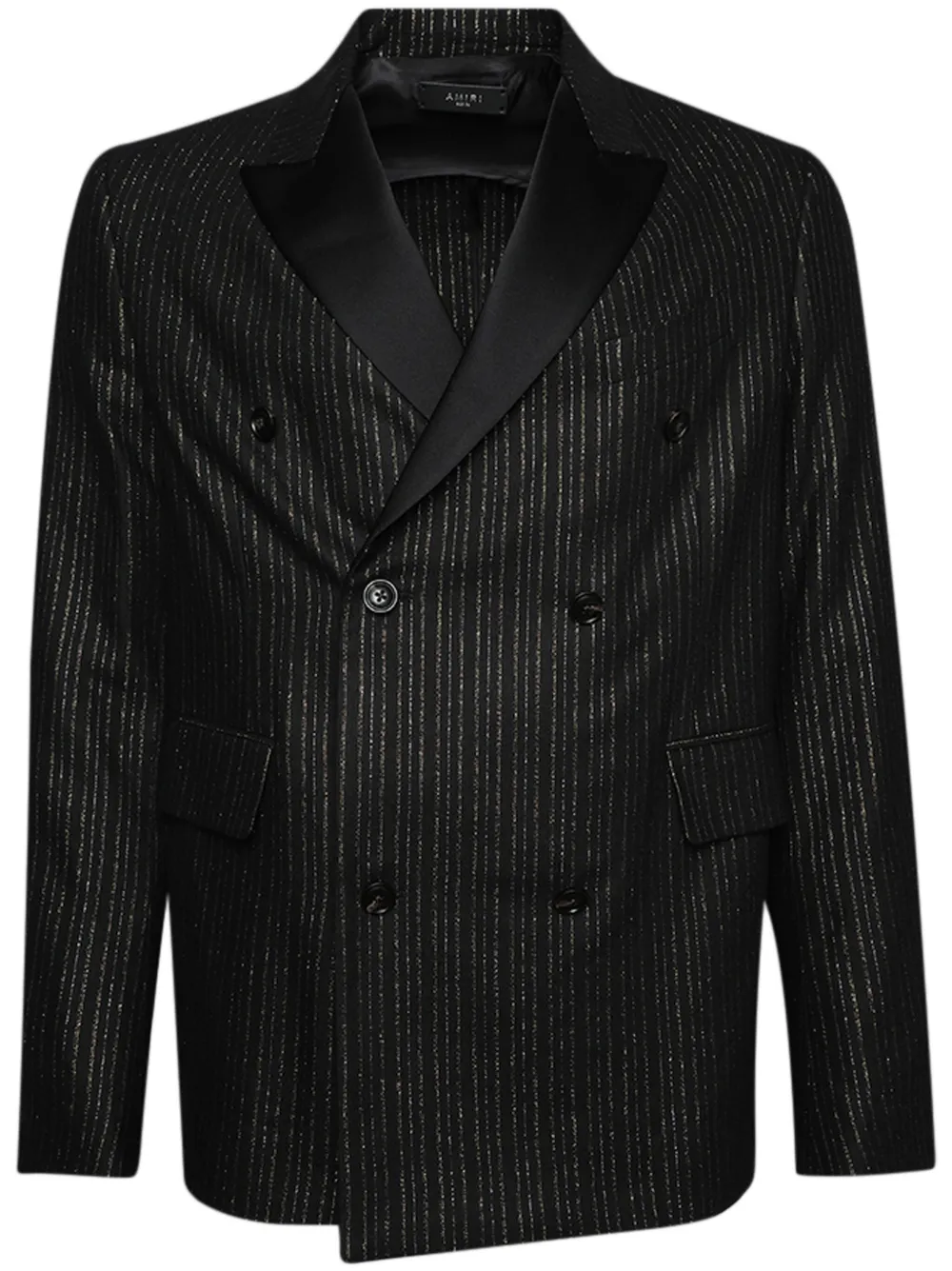 Amiri Metallic-stripe Double-breasted Blazer In Black