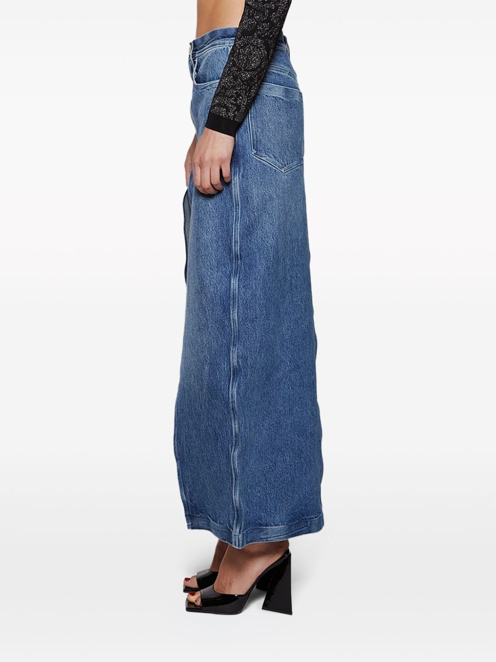 Shop Alexander Wang Front-slit Denim Maxi Skirt In Blue