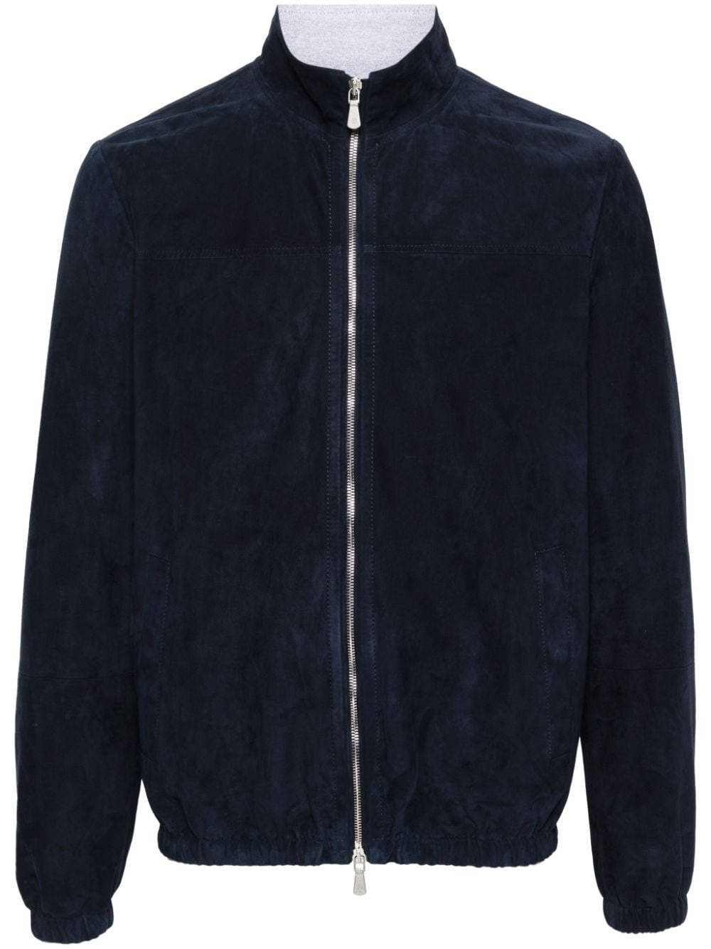 Shop Eleventy Elasticated-trim Suede Jacket In Blue