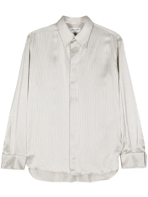 SAINT LAURENT　22AW　ストライプシルクシャツ　サイズ40 Shirt in Striped Silk Satin in Black | Saint Laurent | YSL EN-EE