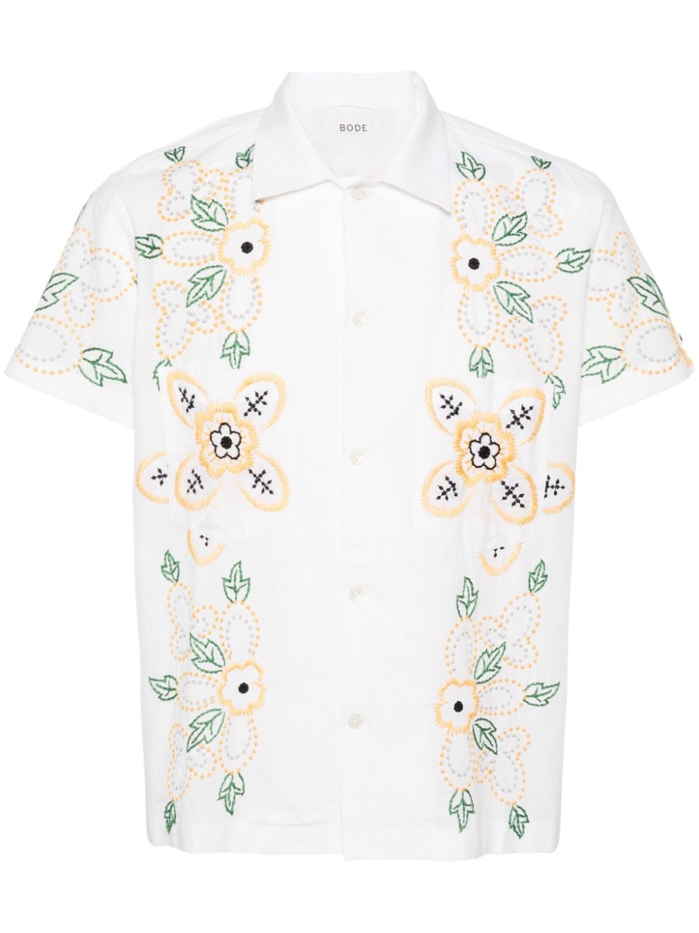 Bode Buttercup Floral-embroidered Cotton Shirt In White