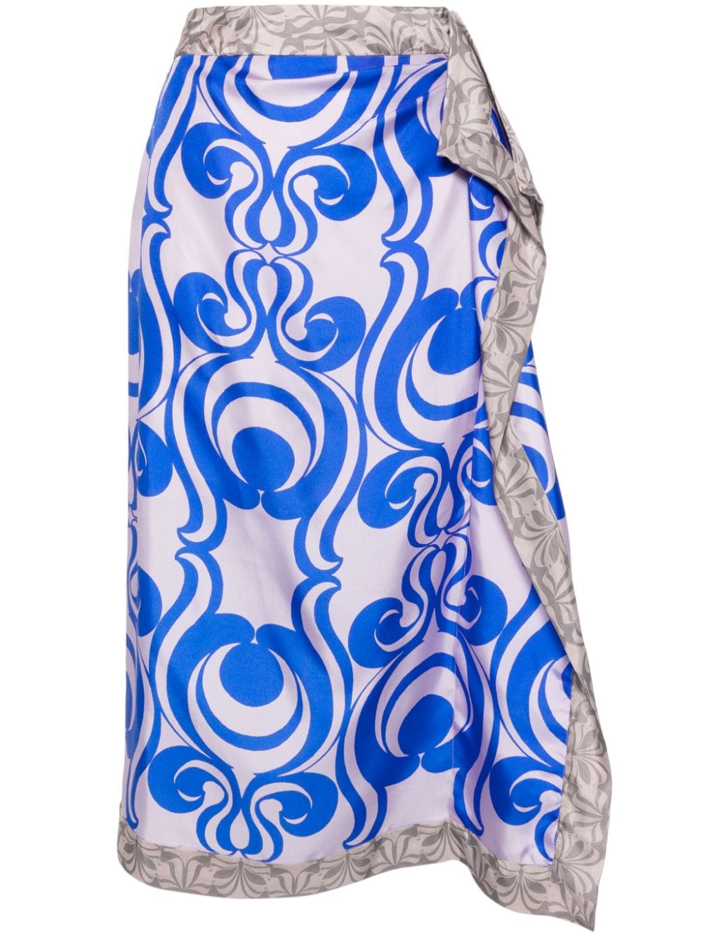Dries Van Noten Draped Silk Midi Skirt In Blue