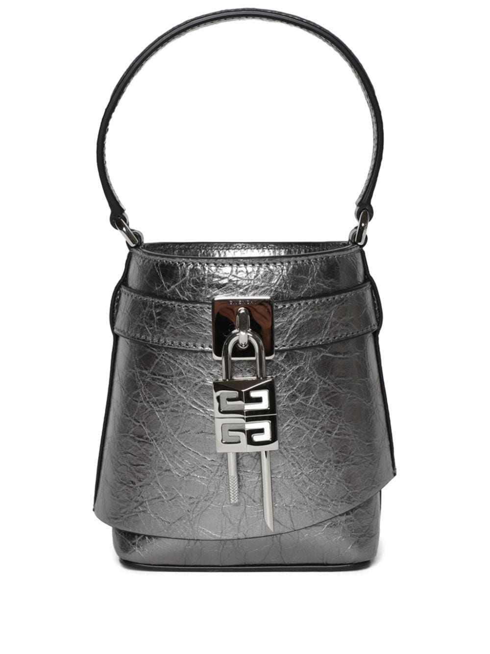 Givenchy Mini Shark Lock Bucket Handbag In Silver