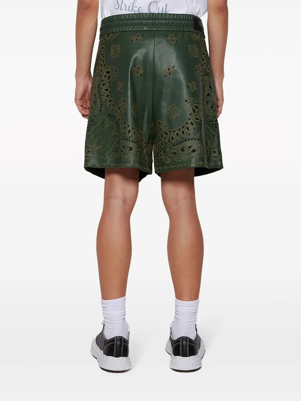 Shop Amiri Bandana Laser-etched Leather Shorts In Green