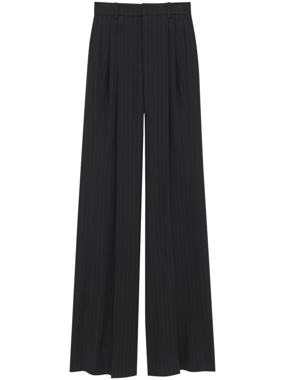 pinstripe wide-leg tailored trousers