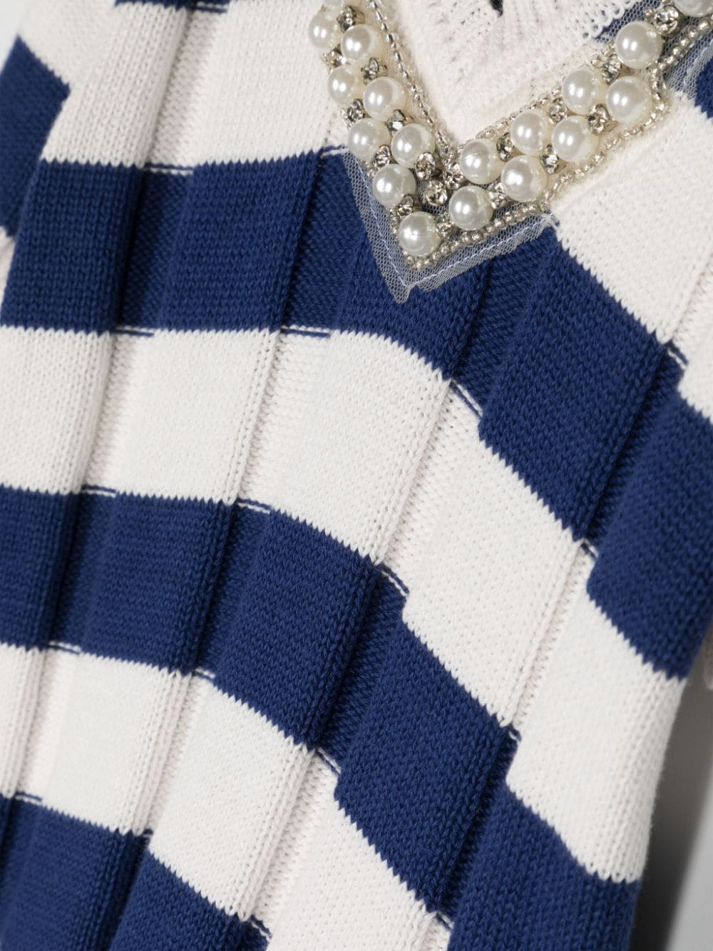 Shop Mi Mi Sol Pearl-embellished Striped Jumper In Blue