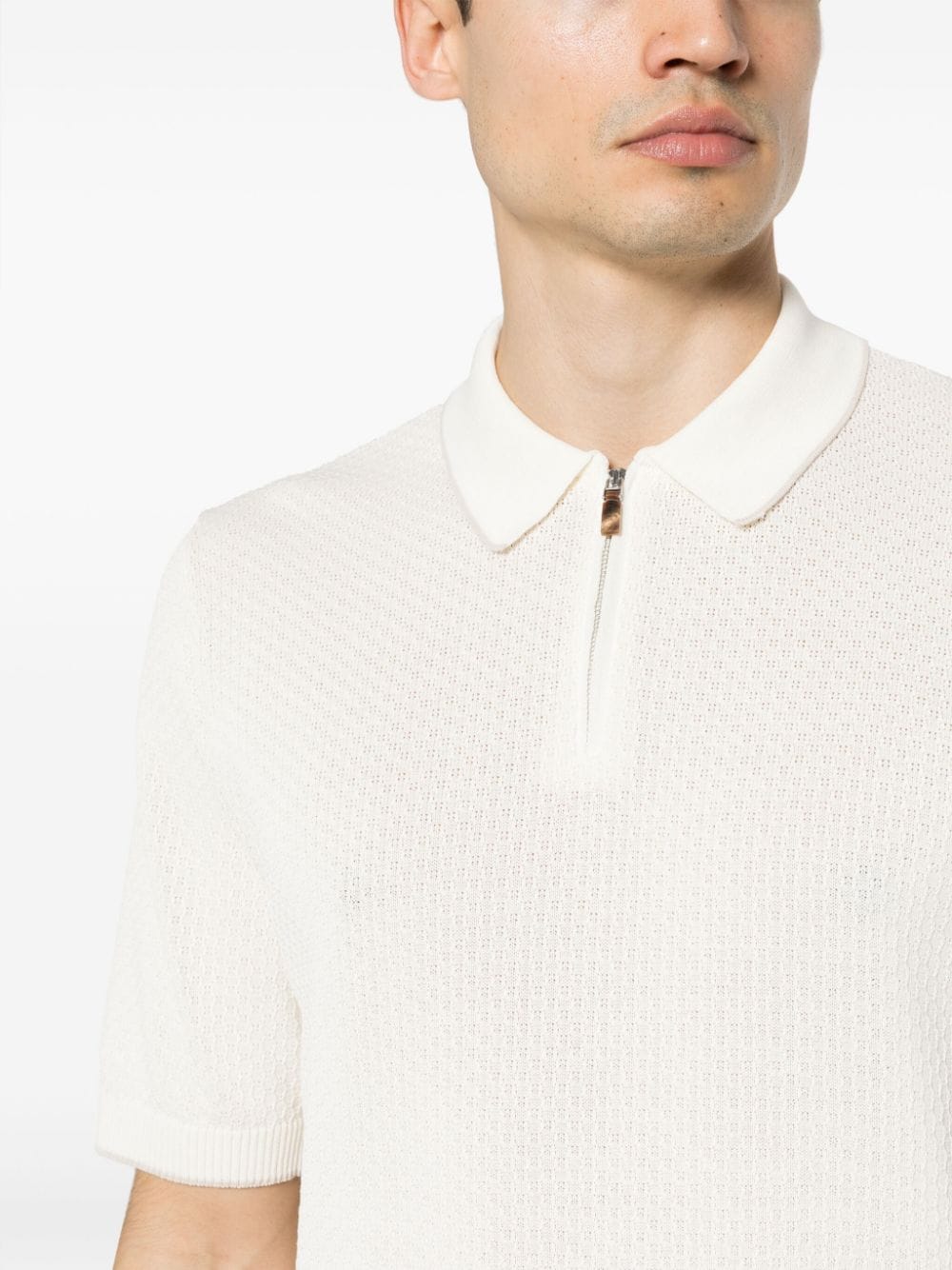 Shop Eleventy Short-sleeve Knitted Polo Shirt In Neutrals