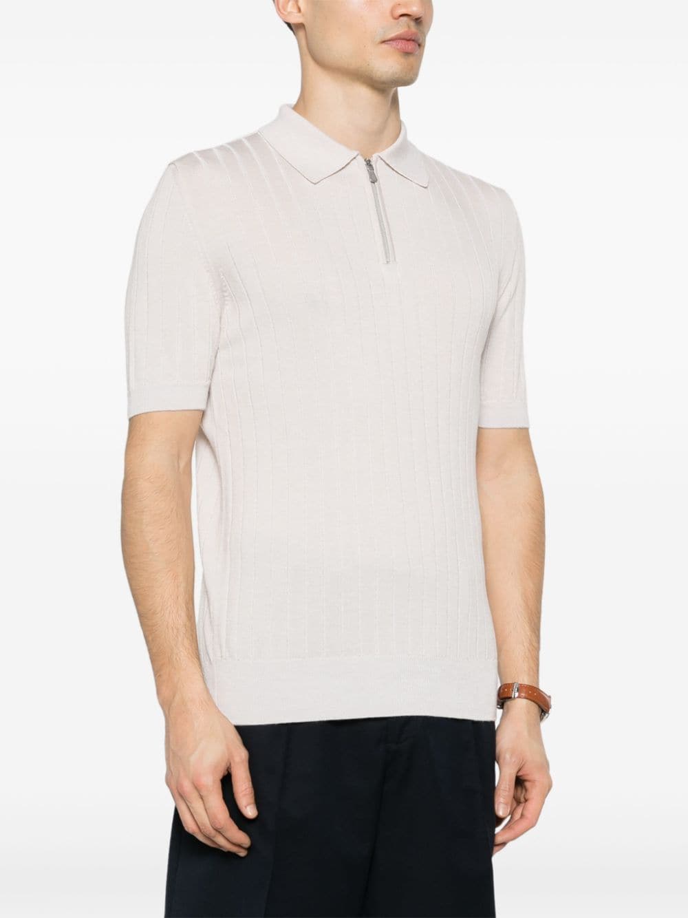 Shop Eleventy Short-sleeve Knitted Polo Shirt In Neutrals
