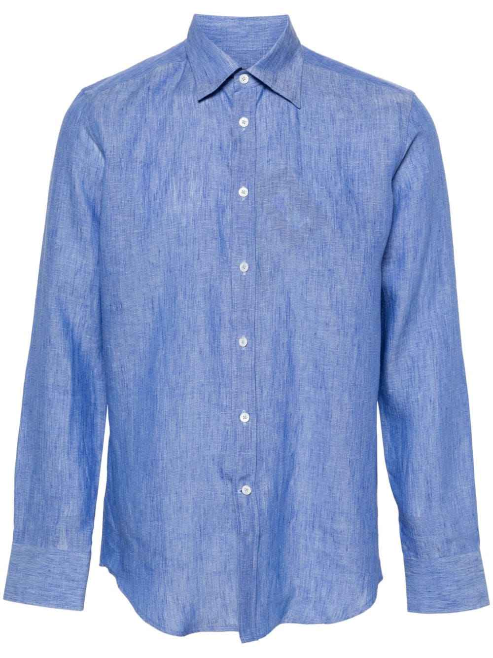 Canali Classic-collar Linen Shirt In Blue