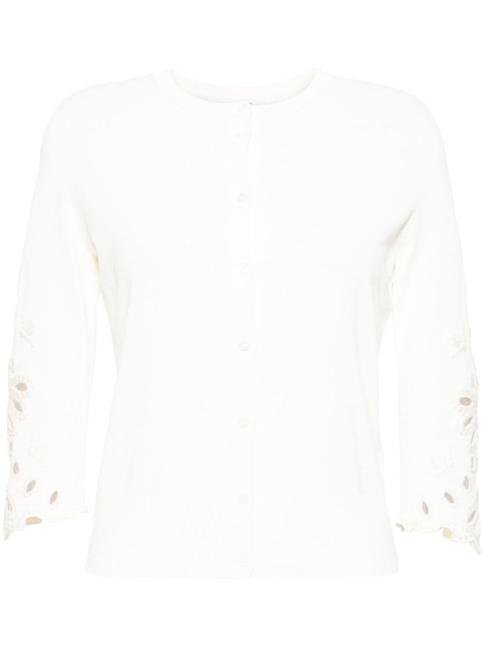 Ermanno Scervino Perforated-detail Cotton-blend Cardigan In Neutrals